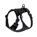 reflective waterproof dog harness in black nylon for pet safety during outdoor adventures